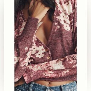 Pilcro linen blend relaxed V-neck cardigan - floral